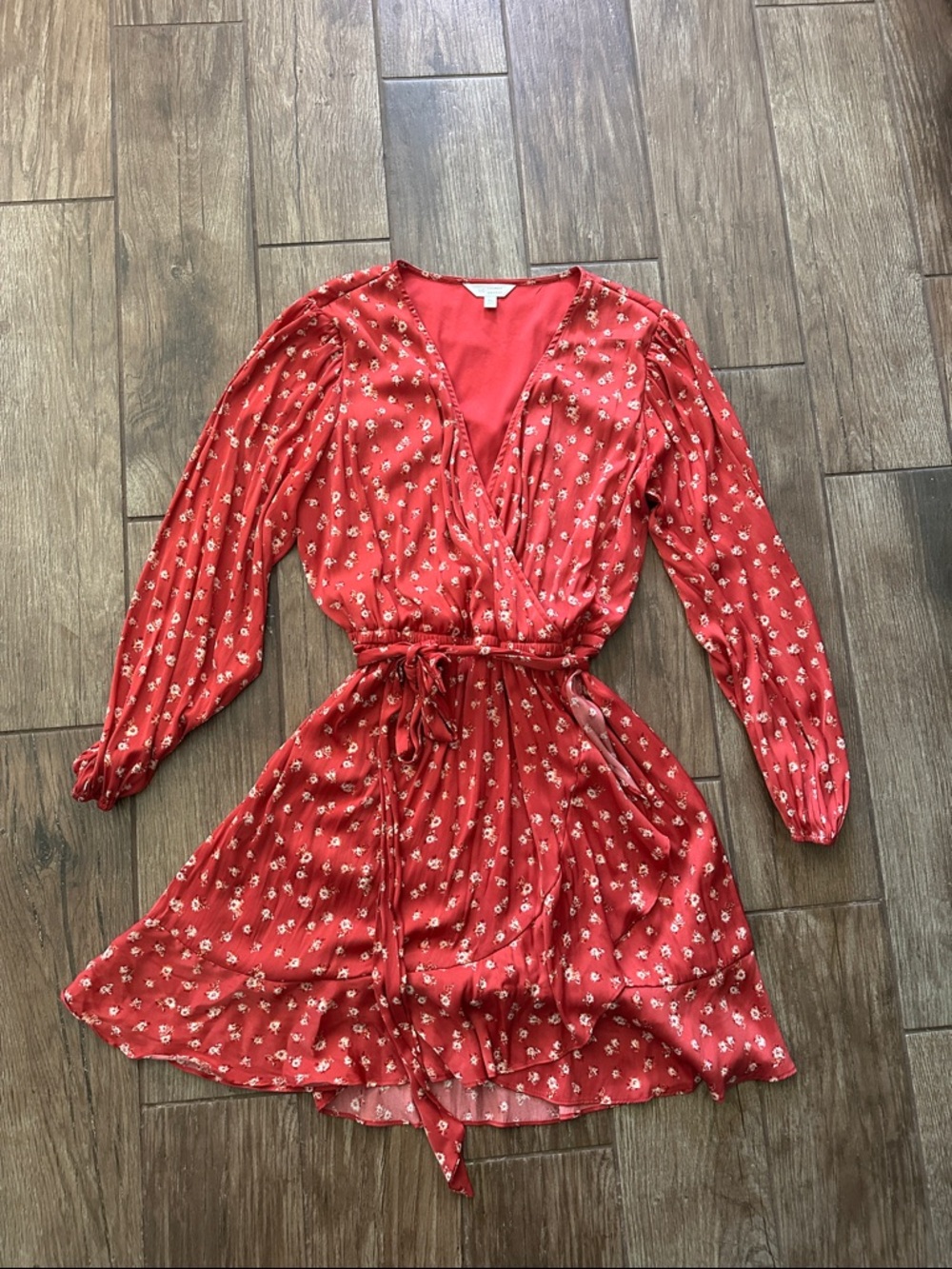 LC Lauren Conrad Red Dress with Floral-Trim Neckline
